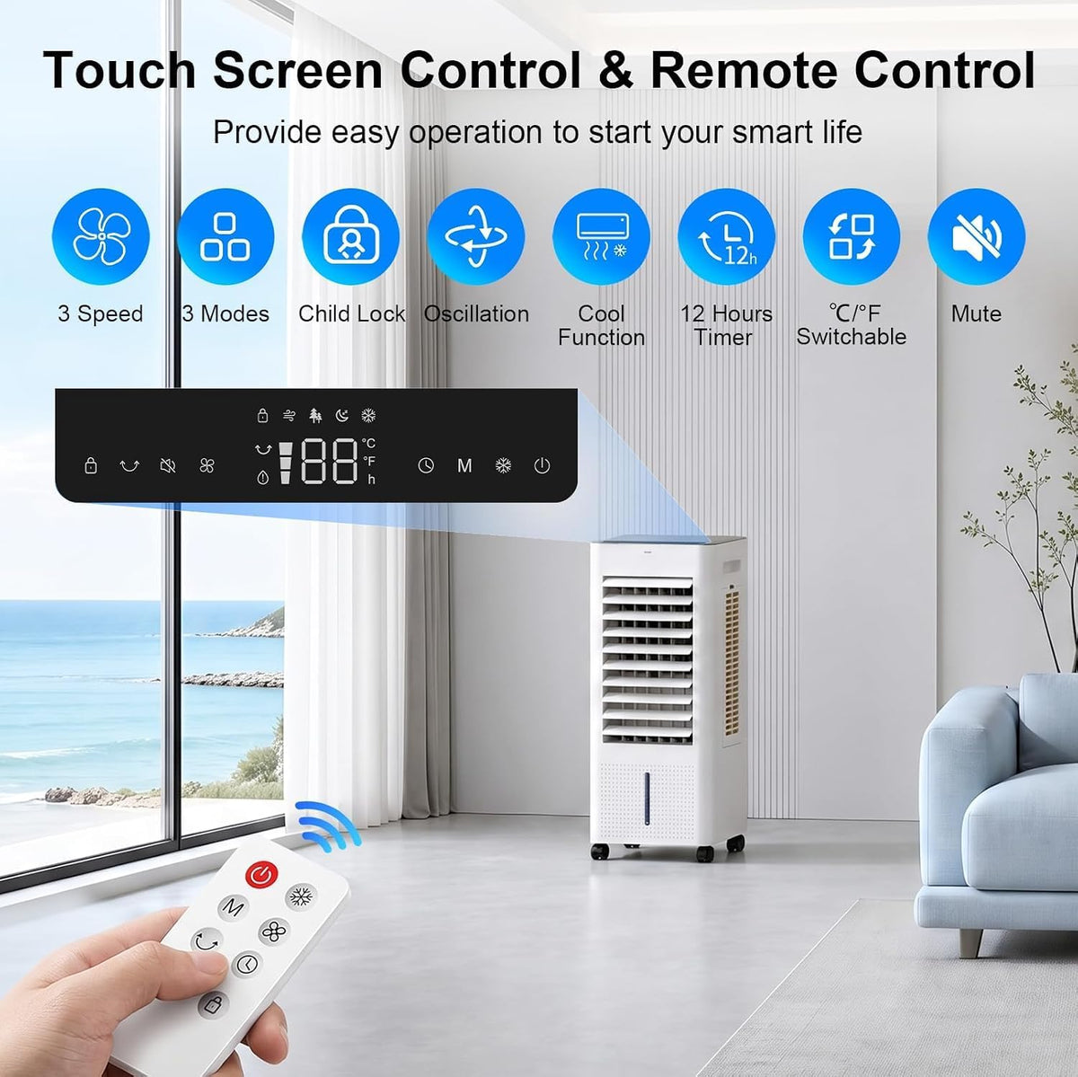 pntck portable air conditioners, 3-in-1 swamp cooler with, close-up detail