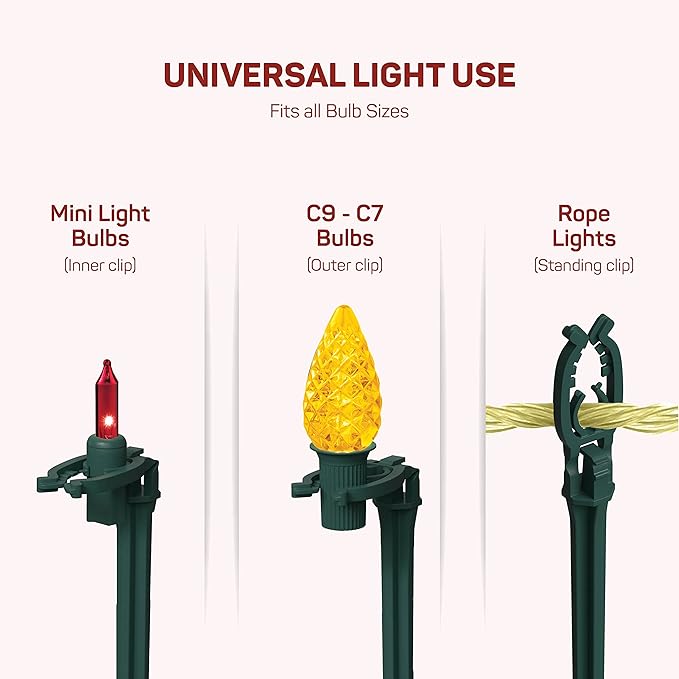 Christmas Light Yard Stakes [Set of 50] Outdoor Light Stakes - 8.5" Tall - Universal Christmas Pathway Lights On Yards, Driveways - Christmas Yard Stakes - USA Made