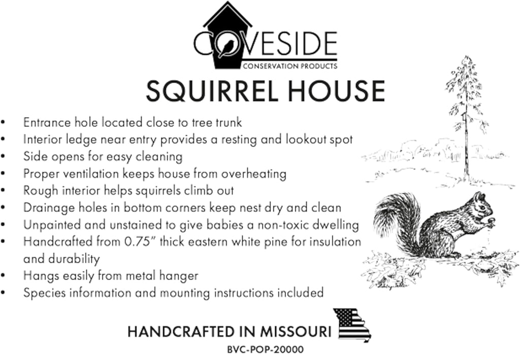 Squirrel House, Handcrafted Eastern White Pine Nesting Box, Outdoor Shelter