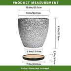10 Inch Plant Pot - Ceramic Planter for Indoor Outdoor, Round Large Plant Pots, Modern Planter with Drainage Hole and Tray, Home Room Office Garden Decor, Gifts for Women Men, White-Black