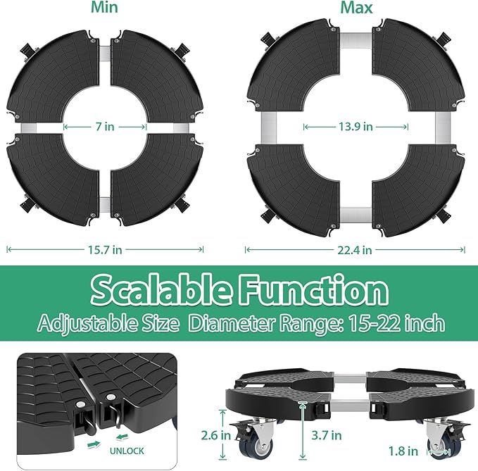 VANCASTLE Plant Caddy with Lockable Wheels Heavy Duty 450lbs Capacity, 15-22 Inch Adjustable Plant Stand with Wheels Rolling base, Plant Dolly for Flower Pot Mover Indoor Outdoor, Black, 2 Pack