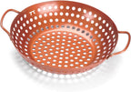 Outset Grill Wok With Holes, Copper Non-Stick, Round With Handles