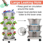 DUNCHATY Stackable Planter, Vertical Strawberry Planter with Garen Tool Set, Self Watering Garden Planter Indoor/Outdoor 5 Tier Herb Planter Pots for Growing Vegetables and Succulents, Gray