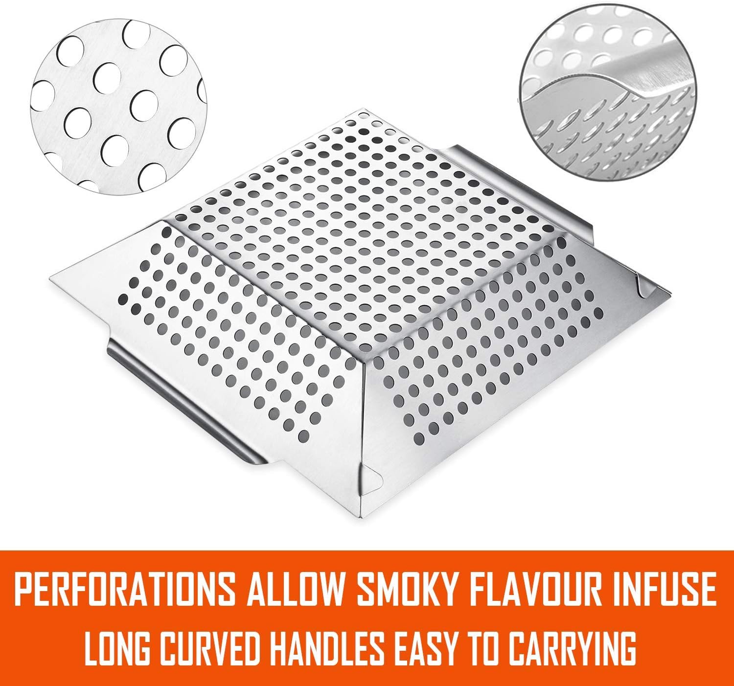 3 Pack Grill Baskets for Outdoor Grill, Heavy Duty Stainless Veggie Pan Set | Vegetable Grill Basket, Grilling Accessories for All Grills & Smokers, Space-Saving 1 Large, 2 Small, Grilling Gifts for Men