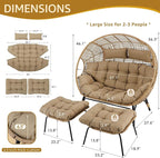 NICESOUL Indoor Outdoor Double Egg Chair with Footstools & 6.5" Thick Cushions, Oversized Wicker Egg Shaped Chair with Footrest, Stationary 2 Seater Comfy Loveseat for Patio Backyard Garden Sunroom