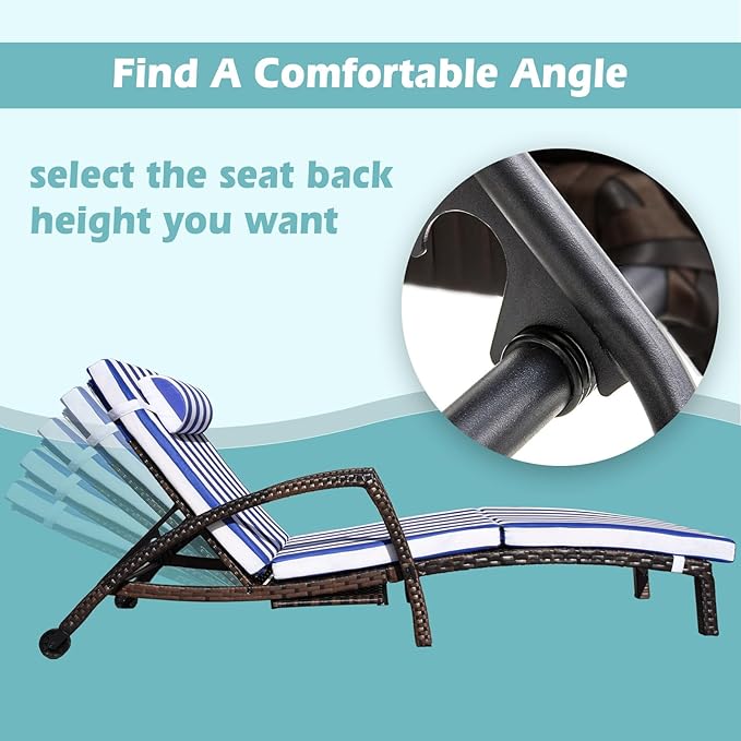 Chaise Lounge Chairs Outdoor Set of 6, Comfy Outside Wicker Patio Pool Lounge Chair w/ 5 Adjustable Back Angle, Cup Holder, Thicken Cushion