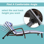 Chaise Lounge Chairs Outdoor Set of 4, Comfy Outside Wicker Patio Pool Lounge Chair w/ 5 Adjustable Back Angle, Cup Holder, Thicken Cushion