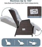 Outdoor Indoor Wicker Recliner with Adjustable Back and Footrest, Patio Reclining Chair with Flip-up Table, Outdoor Rattan Lounge Chair, Light Grey 2PCS