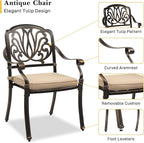 VINGLI 5-Piece Outdoor Patio Dining Set, Cast Aluminum All-Weather Outdoor Table and Chairs w/Cushion, Outdoor Furniture Set w/Umbrella Hole for Backyard Deck Poolside (Square, Elizabeth Back)