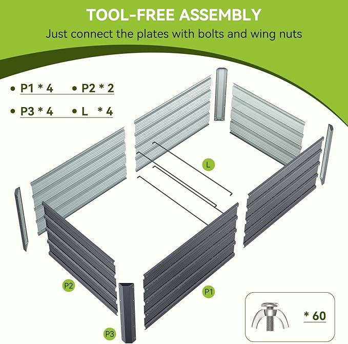 Ohuhu 6x3x1.5FT Metal Raised Garden Bed Outdoor, Reinforced Galvanized Steel Rustproof Planter Box, 100% Non-Toxic, 202 Gal Large Capacity Heavy Duty Raised Beds for Growing Vegetables Flowers Herbs