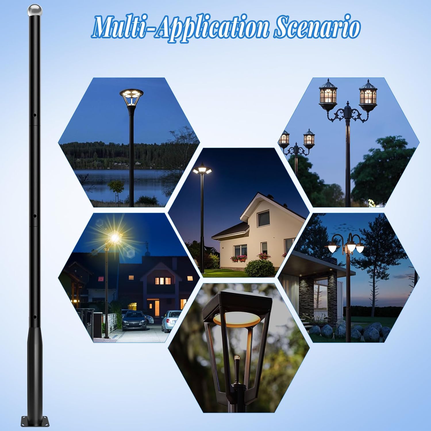 Street Light Pole 20Ft Tall-Outdoor Adjustable Metal Street Lamp Post, Outdoor Light Pole for Parking Lot, Patio, Street, Backyard, Exterior House