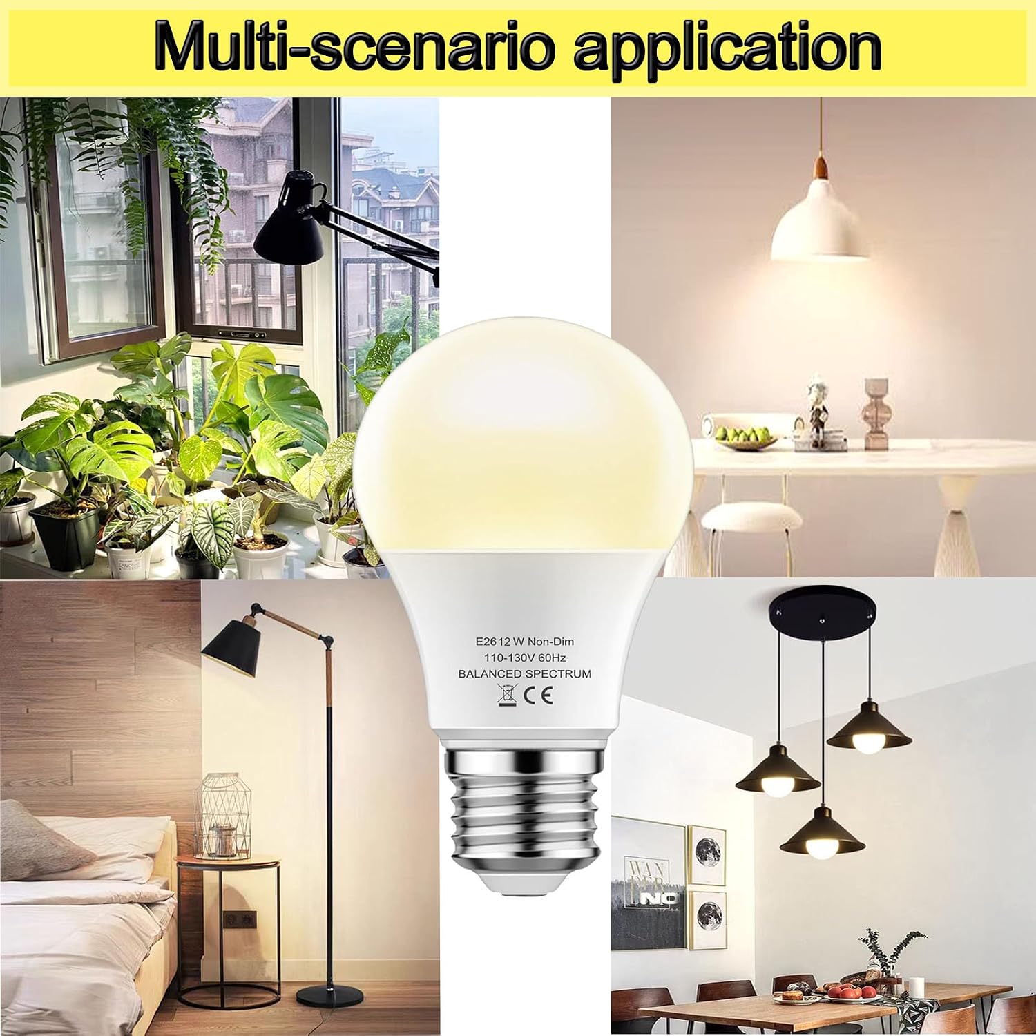 Grow Lights Bulbs for Indoor Plants Full Spectrum，LED Grow Light Bulb A19，Plant Light Bulbs E26 Base，12W Grow Bulb 100W Equivalent, for Indoor Plants，Flowers, Garden (DA-A19, A19-2PACK)
