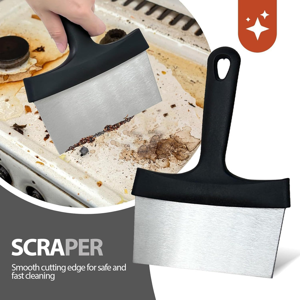 2-in-1 Blackstone Griddle Scraper & Chopper - Heavy Duty Stainless Steel Blade, 6" Wide Flat Edge for Cleaning & Cooking, Heat Resistant & Dishwasher Safe, Compatible with any Flat Top Griddle