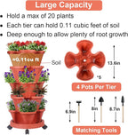 GameXcel Vertical Planter 5 Tier Stackable Planters Garden Planters Strawberry Herb Flower and Vegetable Planter Indoor Outdoor Gardening Pots with Removable Wheels and Tools 2-Pack