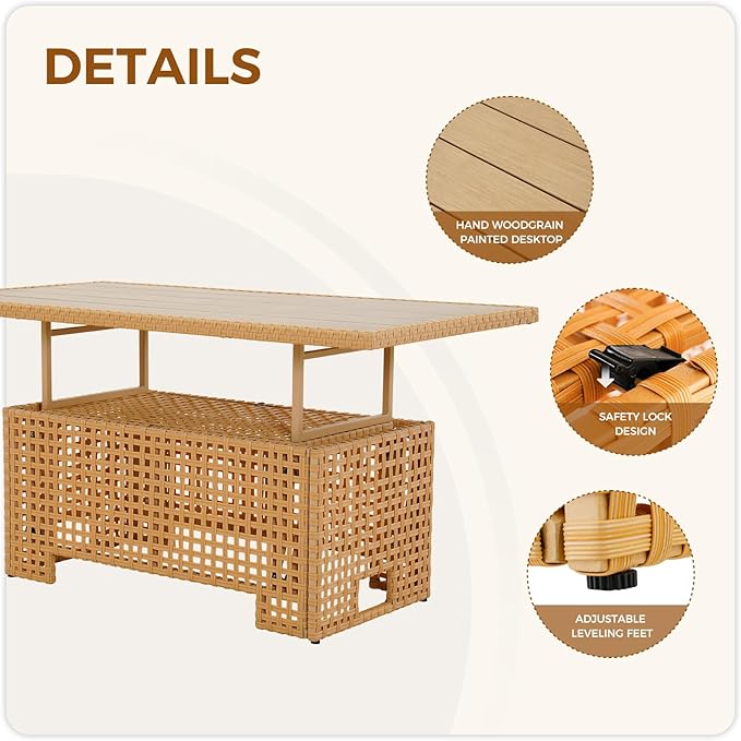 Grand patio 14-Piece Wicker Patio Furniture Set with Lift Top Coffee Storage Table, Outdoor Conversation Set Sectional Sofa with Water Resistant Thick Cushions, Cream