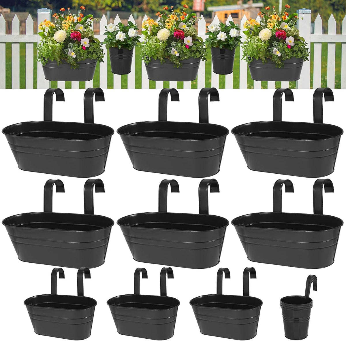 3 different size metal iron hanging flower pots, main product view