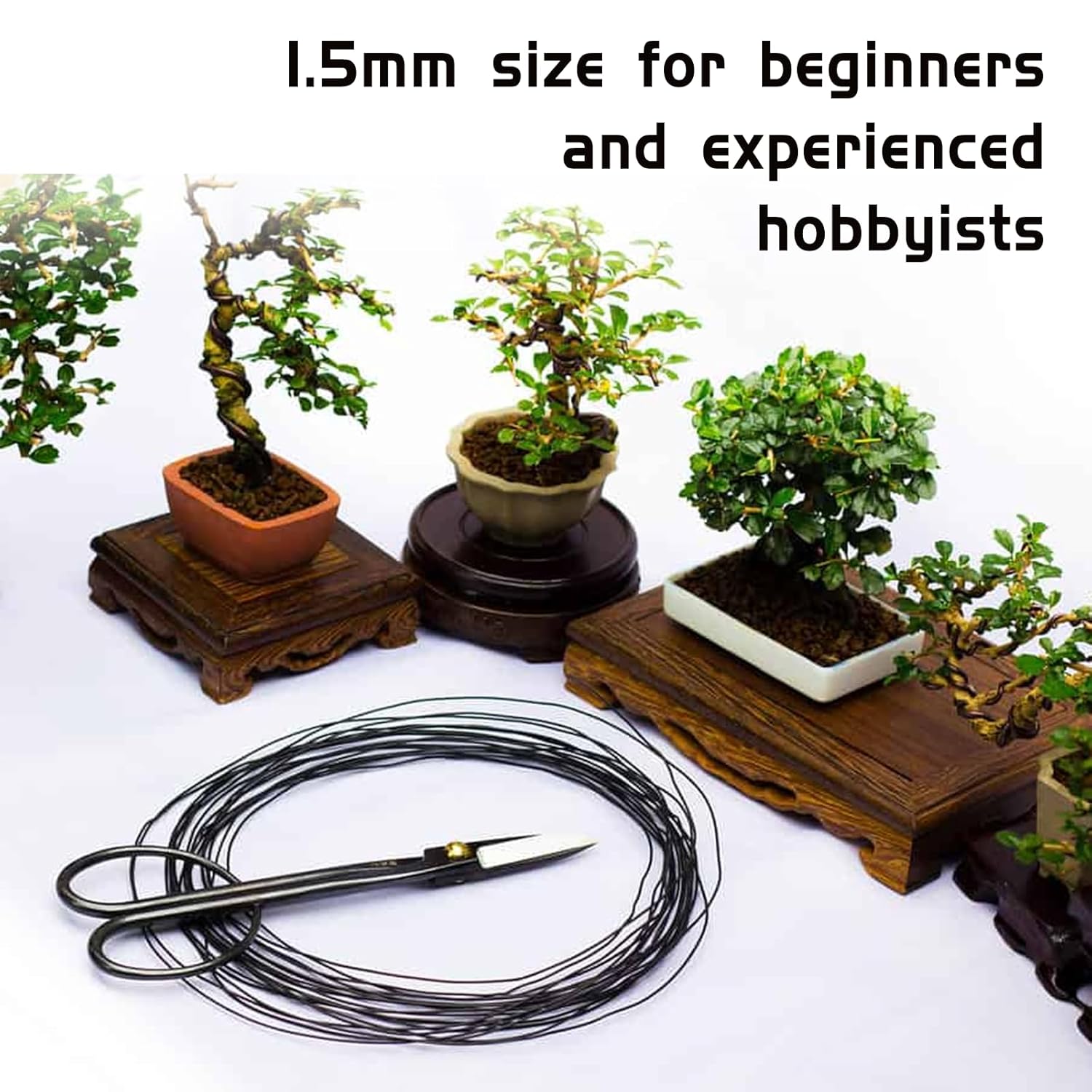 Bonsai Wire 2 Roll Black 1.5mm Aluminum Bonsai Training Wire for Fine Trunk | 2 Roll 65 Feet Total