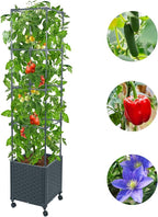 GREEN MOUNT Raised Garden Bed Planter Boxes with Trellis for Climbing Vegetables Plants, 56.7" Tomatoes Planters Outdoor Tomato Cage w/Wheels