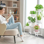iDavosic.ly Plant Stand Indoor Outdoor, 8 Tier Corner Metal Flower Display Holder Shelf, Easy Assembly Folding Tall Orchid Rack for Patio Balcony Porch Garden Living Room House, White