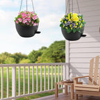 10 inch Hanging Planters for Indoor Plants, 3 Pack Self-Watering Hanging Planter Pots with Chain and Drainage Holes, Outdoor Plastic Hanging Baskets for Garden Home Decor (Black, 3pcs/10inch)