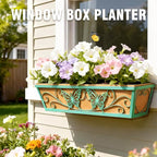 6 Pack 24 Inch Window Boxes Planter Railing Planters Box with Adjustable Brackets for Porch Deck Balcony Hanging Butterfly Decorative Flower Baskets & Non-Woven Fabric Liner for Outdoor Plants - Green