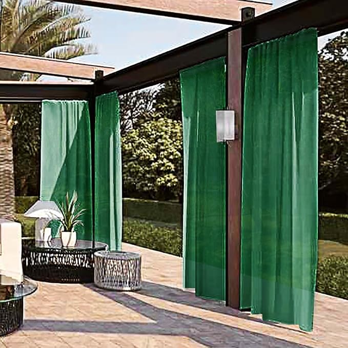 SpaceDresser Waterproof Outdoor Sheer Curtains for Patio - 4 Panels Rod Pocket Indoor Voile Sheer Curtain for Living Room,52W x 108L inch, Foliage Green