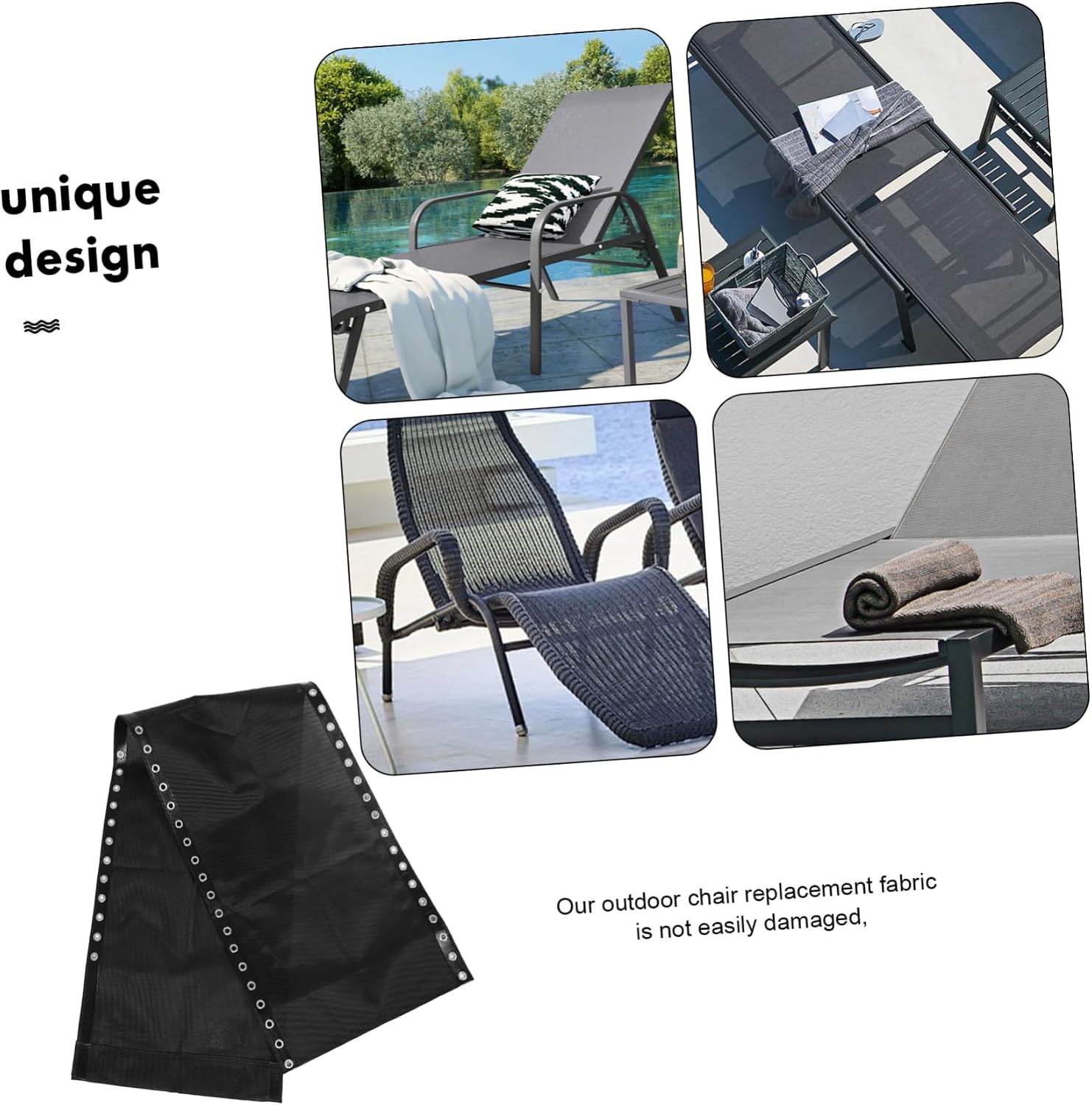Levemolo Patio Chair Sling Replacement Fabric Lightweight Lounge Chair Webbing Repair Kit for Outdoor Use Elegant Black Mesh Material for Beach and Camping