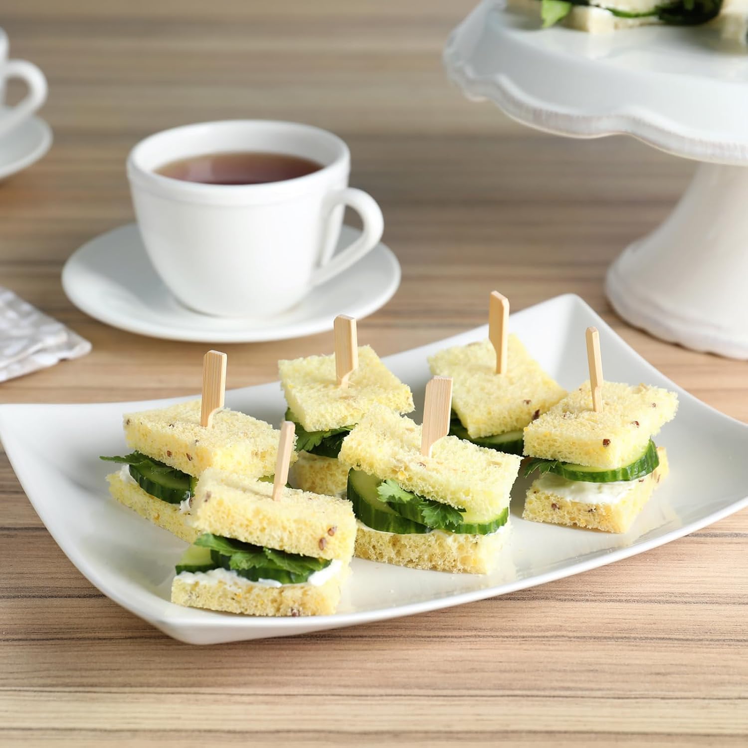 Minisland Premium 3.5 Inch Square Small Mini Bamboo Paddle Skewers for Appetizers Fruit Kabobs Sandwiches Cocktail Party Finger Food Sticks 3mm Thick 100 Counts -MSL162S