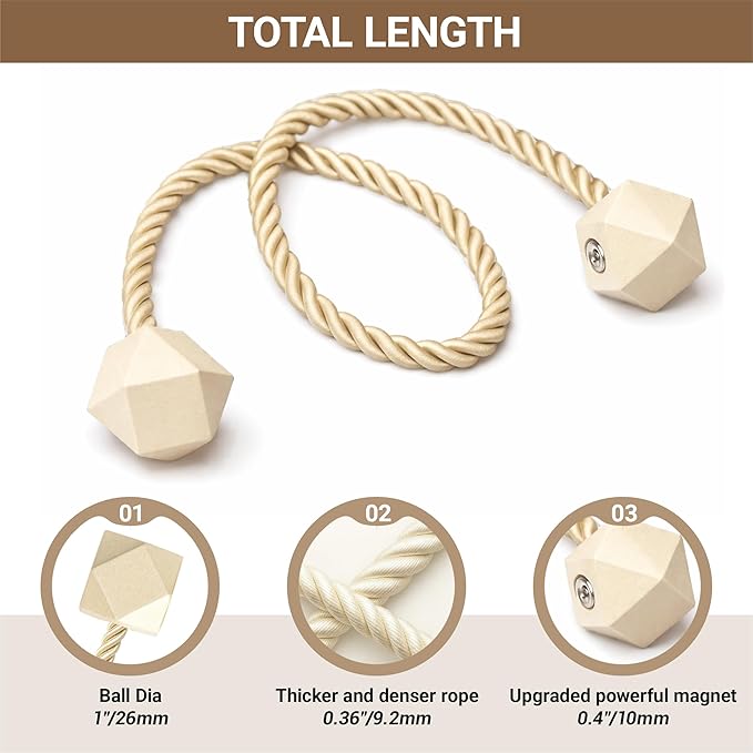 Hion Magnetic Curtain Tiebacks Beige 2pcs, Curtain Tiebacks Buckles Holdbacks Holders Hooks Clip for Home Bedroom Office Decorative Curtain
