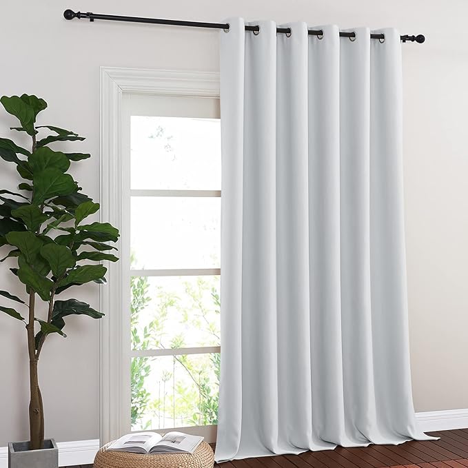 NICETOWN Patio Door Curtain Room Darkening Drapes, Grommet Top Light Blocking Room Divider Curtain Panel for Bedroom/Living Room (Greyish White, W80 x L95, 1 Panel)
