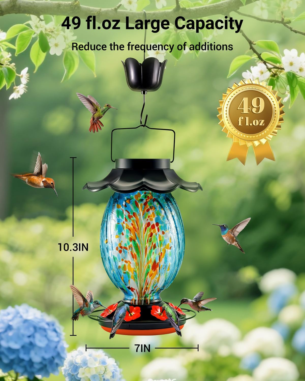housesapp solar hummingbird feeder - 49 fl.oz hand, side view