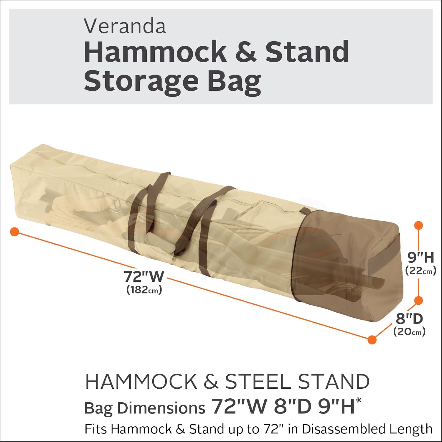 Classic Accessories Veranda Water-Resistant 72 Inch Oversized Patio Hammock and Steel Stand Storage Bag