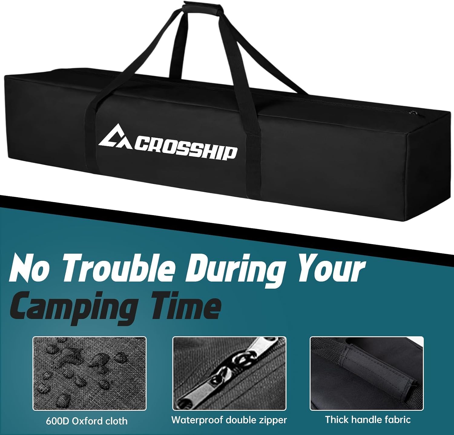 Heavy-Duty Hammock Storage Bag - Black, 41.3''L x 10''W, Oxford Fabric, Zipper Closure, Carrying Bag for Hammock, Stand, Camping Gear & More