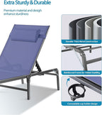2 Pack Foldable Chaise Lounge Chair with Cup Holder, Assemble-Free Outdoor Lounge Chair with Detachable Pillow and 6 Adjustable Backrest, Patio Lounge Chair for Outside Poolside Beach Pool, Blue