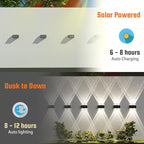 8-Pack Solar Fence Lights, Up & Down Lighting, 50LM/25LM 4 Modes (3000K/6500K), IP65 Waterproof, 1200mAh Battery, Screw/Adhesive Mount for Garden Wall Path Deck