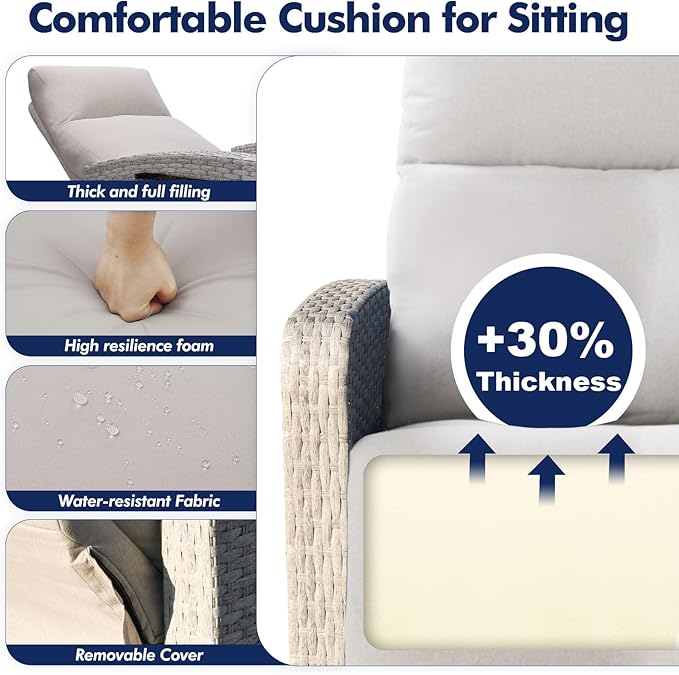 Outdoor Recliner Chair, Wicker Patio Recliners with Adjustable Backrest and Extended Foot Rest, Reclining Patio Chairs with Flip Table & Removable Cushion Cover for Porch