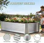 Galvanized Raised Garden Bed Kit Outdoor Patio,6x3x2ft Large Rectangular Metal Planter Boxes,Deep Root Box Planter for Gardening, Vegetables, Flowers, Herbs, 1 Pack, Silver