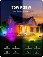 Onforu LED Flood Light Outdoor 700W Equiv, 70W Color Changing RGBW 2700K Floodlight with Remote, Stage Lighting Uplights for Events, IP66 Uplighting Outdoor Spotlight Floor Light for Halloween 4 Pack