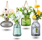 4 Pcs Stained Glass Hanging Vases Hanging Glass Planters Small Plant Terrarium Pot Containers with Rope for Garden Home Indoor Outdoor Decor, 4 Styles (Artsy)