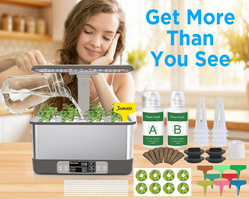 hydroponics growing system,smart indoor herb garden with grow, front angle view