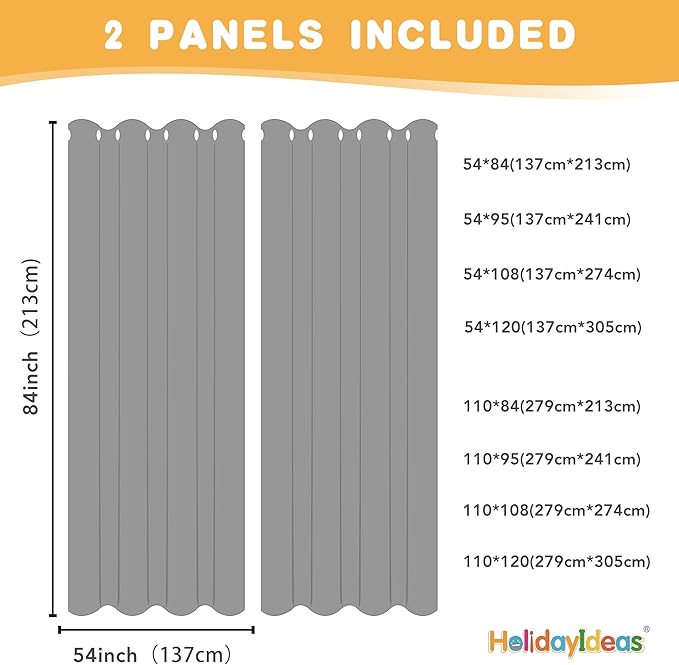 HolidayIdeas Outdoor Curtains for Patio Waterproof, 2 Panels - 84 x 95 Inch - Privacy Protection & Light Filtering Curtains Grommet Outside Curtains for Porch, Gazebo, Pergola, Backyard (Grey)