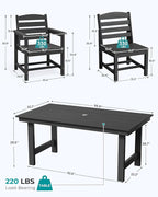 SERWALL Patio Dining Sets for 10 Person, HDPE Dining Set with 2 Tables, 8 Armless Chairs and 2 Armed Dining Chairs, Black