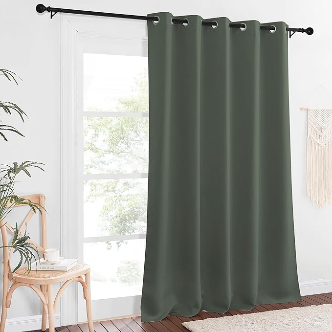 NICETOWN Patio Blackout Curtain Panels - Extra Wide Sliding Door Thermal Insulated Drape, Privacy Room Divider Curtain for Bedroom Office (Dark Mallard, 66 x 118 Inch Long)