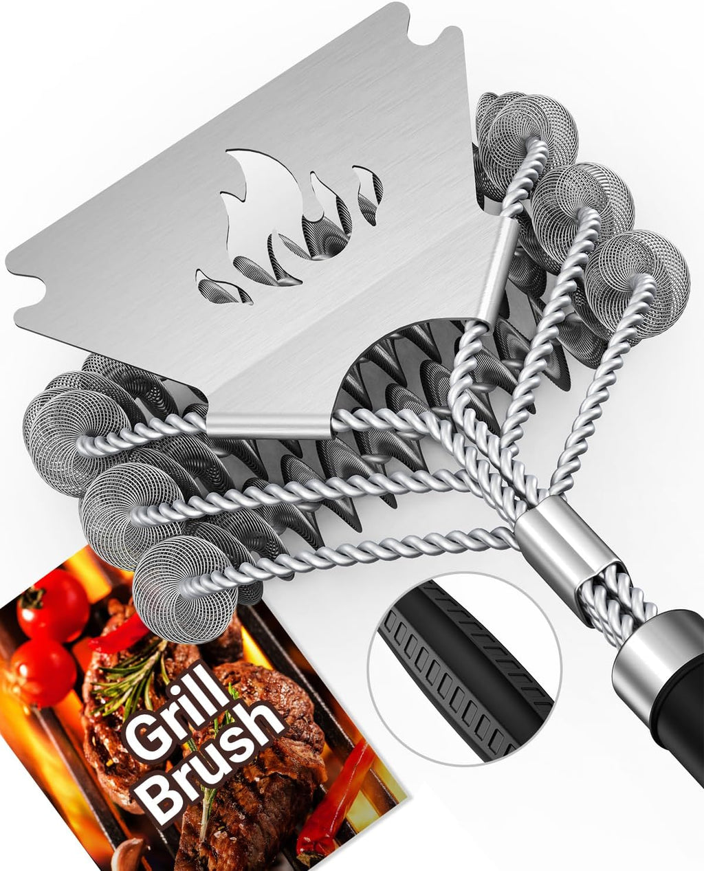 Lolifeve Grill Brush and Scraper, Bristle Free Grill Brush for Outdoor Grill, Safe Stainless Steel BBQ Grill Brush Comes with Non-Slip Handle for Gas, Charcoal & Cast Iron, Mens Gifts for Him