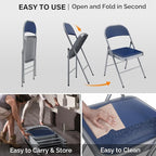 VINGLI 4 Pack Folding Chairs with Padded Seats, Metal Frame with Pu Leather Seat & Back, Capacity 350 lbs, Blue