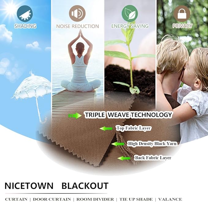 NICETOWN Bedroom Curtain 84 inches Long, Thermal Insulated Light Blocking Rustproof Grommet Blackout Indoor/Outdoor Patio Shades for Living Room/Cottage, 1 Panel, W52 by L84, Tan