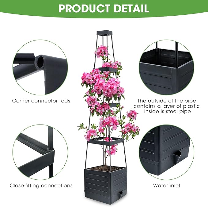 Raised Garden Bed Tomato Planter with Trellis, 58" Tomato Cage for Climbing Vegetables Plant, Self Watering Pots for Indoor Plants Garden Pots Patio Greenhouse Indoor Outdoor