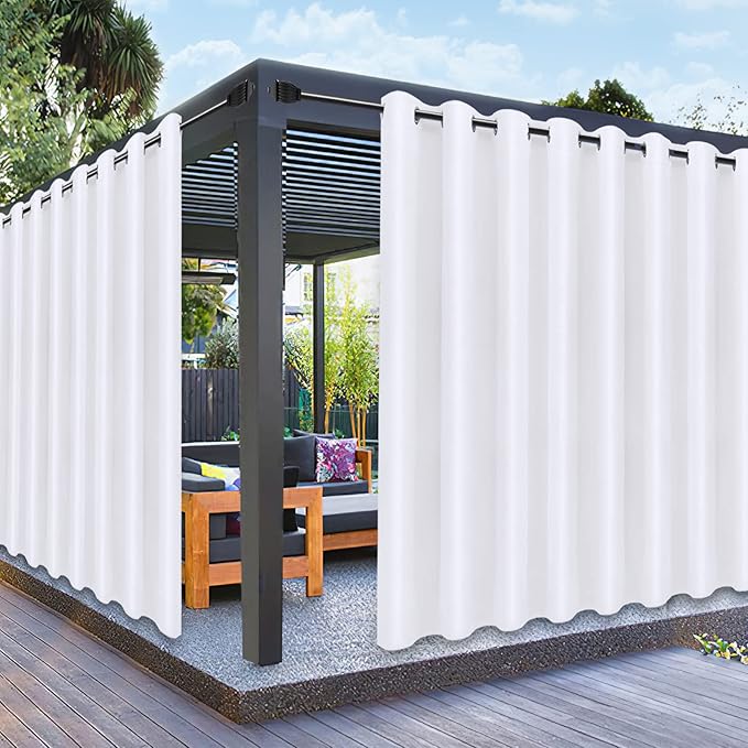 PureFit Outdoor Curtains for Patio Waterproof Weatherproof, UV and Fade Resistant Outside Curtains for Gazebo, Front Porch, Pergola, Sun Blocking Privacy Curtain, 120W x 95L inch, 1 Panel, White