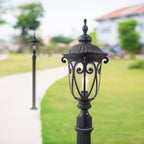 24 Inch High Outdoor Post Light Fixture with Dusk to Dawn Sensor, Bronze Post Lantern with Pier Mount, Exterior Pole Lighting with Seeded Glass for Yard, Garden, Patio and Pathway, LMMS0519-M