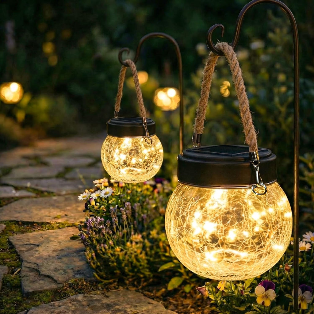ROSHWEY 6 Pack M Size Solar Lantern Gifts for Women - Outdoor Solar Lanterns Waterproof with 15 LED Hanging Garden Patio Backyard Decor Lights for Halloween Christmas Easter Gift